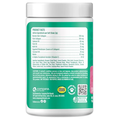 Doggie Dailies Skin & Coat Supplement Support, Salmon Oil for Dogs Skin and Coat with Collagen, Omega 3, Krill Oil, Biotin, & Coconut Oil for Dogs (Salmon) 225 Soft Chews