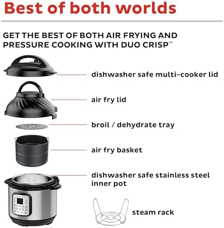 Instant Pot Duo Crisp 11-in-1 Air Fryer and Electric Pressure Cooker Combo with Multicooker Lids that Fries, Steams, Slow Cooks, Dehydrates,Free App With Over 800 Recipes, Black/Stainless Steel, 8QT