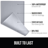 GORILLA GRIP 100% Waterproof Raised Edge BPA Free Silicone Pet Feeding Mat, Dog Cat Food Mats Contain Spills Protects Floors, Placemats for Cats, Dogs Water Bowl, Pets Accessories 18.5x11.5 Light Gray
