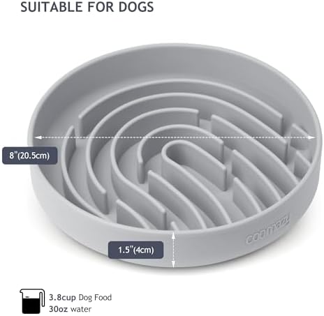 Coomazy Large Silicone Slow Feeder Dog Bowls, Interactive Puzzle Toy for Pets Food Training, Keeps Dogs Busy, Prevents Puppy Overeating (Smoke Gray, Large: 3.2Cup)