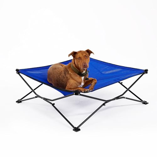 Coolaroo On-The-Go Elevated Dog Bed - Foldable Pop-Up Travel Dog Bed with Breathable, Moisture-Resistant Fabric, Carry Bag Included, Lightweight & Portable, Aquatic Blue, Extra Large