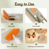 2025 New Comb for Cats Dogs, 3 in 1 Steam Cat Brush Cat Steam Brush for Shedding & Grooming, Self Cleaning 3 in 1 Pet Brush Pet Grooming Brush with Spray (Khaki+White)