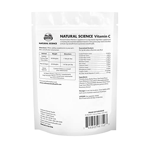 Oxbow Animal Health Natural Science Vitamin C Supplement, Vitamin C for Guinea Pig, Made with Oxbow Timothy Hay, Pet Supplements for Guinea Pigs, Veterinarian Formula, Made in USA, 8.4 oz