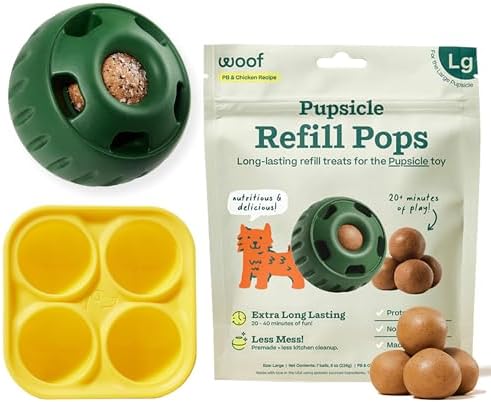WOOF Starter Pack - Interactive Dog Toys for Boredom - Dog Treat Molds Silicone - Chicken-Flavored Healthy Treats for Dogs - Pupsicle Doggy Enrichment Toy - for Large Pups - 25-75 lbs
