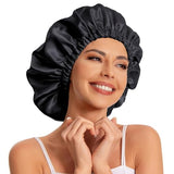 Satin Bonnet Silk Bonnet Hair Bonnet for Sleeping-Slouchy Beanie Hat Satin Sleep Cap for Women's Natural & Curly Hair(2Pcs Black)