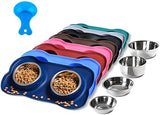 Hubulk Pet Dog Bowls 2 Stainless Steel Dog Bowl with No Spill Non-Skid Silicone Mat + Pet Food Scoop Water and Food Feeder Bowls for Feeding Small Medium Large Dogs Cats Puppies (Small, Navy Blue)