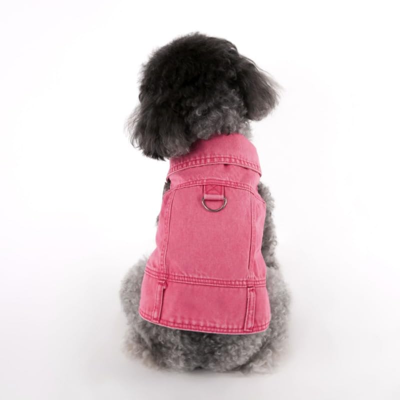 Dog Pink Jean Jacket Medium for Small Dogs Denim Vest Clothes Pet Boy Girl Cute Cat Cotton Coat Outfits Spring Costumes (Pink,Medium)