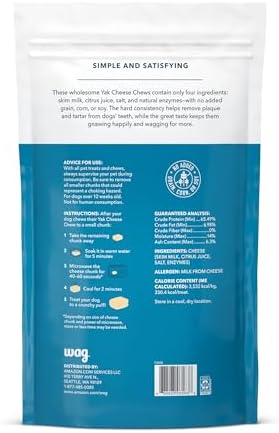 Amazon Brand - Wag Yak Cheese Dog Chews, for Large Size Dogs, 35-55 lbs, 3 Count, 9.9 oz