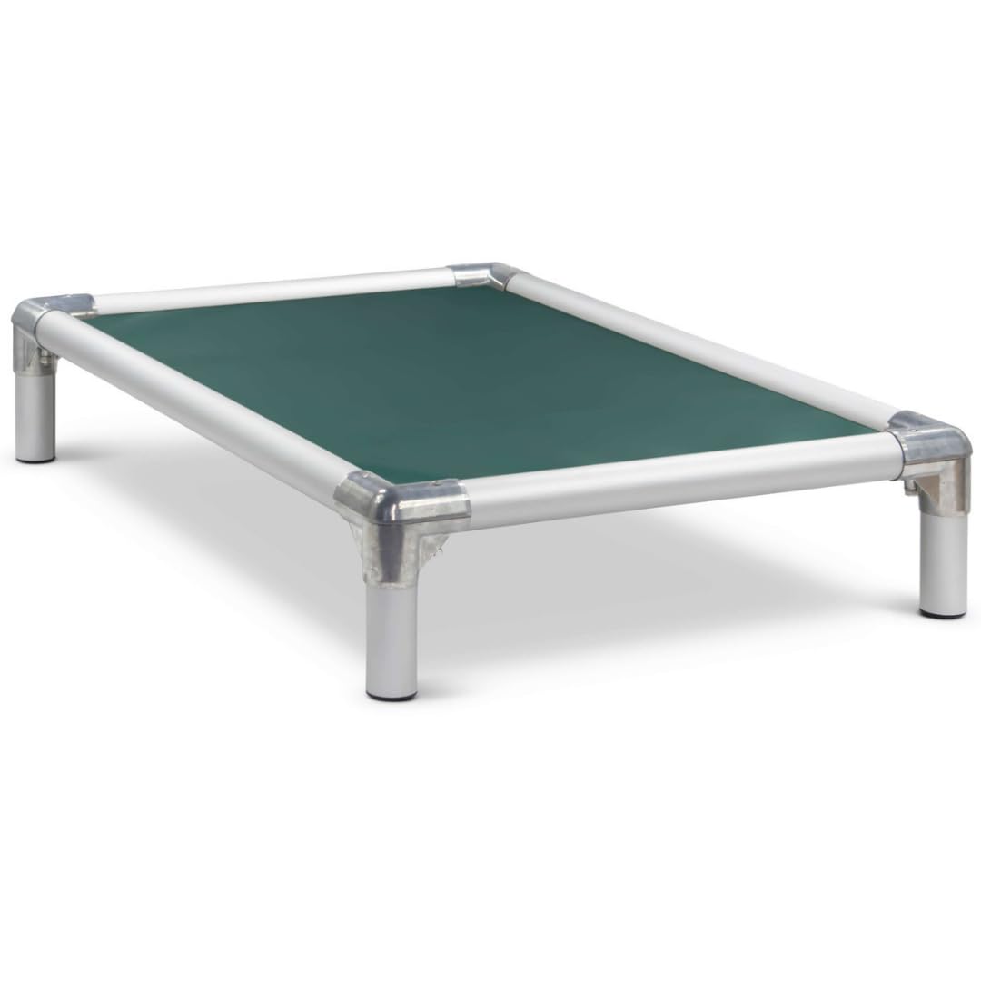 Kuranda Chewproof Elevated Dog Bed - Silver Aluminum - 30" x 20" - Cordura Nylon - Forest Green