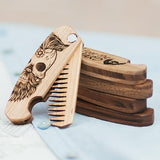 Enjoy The Wood Beard Comb for Men, Folding Pocket Beard Accessories for Men, Engraved Walnut Wooden Comb for Moustache, Beard & Hair - Perfect Gift For Him (Gift for Him (Skull)) (Model HS)