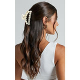 DEEKA Bridesmaid Proposal Gifts 8 Pack Pearl Bridesmaid Hair Claw Clips with Ribbon 3 Inch Hair Clips Bachelorette Party Favors Bridal Party Present Hair Accessories (Half Circle White&Rose Gold)