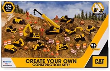 CAT Construction Toys, Little Machines Mega Set, 40-Piece Yellow Vehicles and Construction Site Accessories, Includes Dump Truck, Crane, Excavator, Bulldozer and more, for Kids and Toddlers Ages 3+