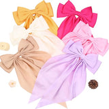 MRJ 6 Pcs Silky Satin Hair Bows Big Hair Ribbons for Women Large Hair Clips for Girls Hair Accessories Barrettes Metal Clips Bowknot Aesthetic