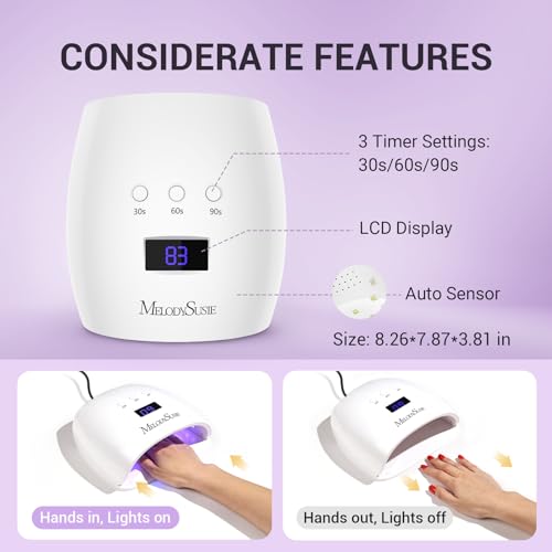 Melodysusie UV Nail Lamp, Plus30T UV Light for Gel Nails True 54W Professional Led Nail Dryer with 3 Timer, Smart Sensor, LCD Display, Detachable Tray Fast Curing Nail Art Tools Manicure Accessories