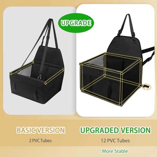 PetsHome Dog Car Seat Foldable Dog Car Booster Seat Waterproof Breathable Oxford Travel Bag for Small to Medium Dogs, Puppies, and Pets-Pure Black-Upgrade