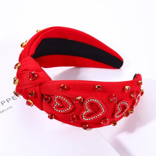 MOLOCH Pink Heart Headband for Women Rhinestone Conversation Love Heart Headbands Crystal Knotted Bejeweled Wide Velvet Fashion Hairband Valentines Day Country Concert Hair Accessories