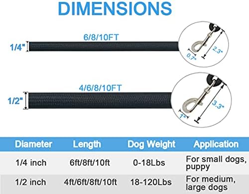 MayPaw 4/6 /8/10 FT Dog Leash, Classic Solid Colors, Strong Nylon Rope Dog Leash Reinforced with Leather Tailor Connection Heavy Duty Silver Clasp