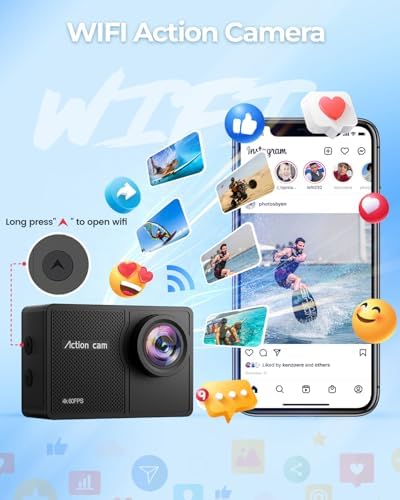 4K 60FPS Action Camara - Waterproof Camera with 64G SD Card 48MP HD WIFI Camera with EIS 40M Underwater Camera Wide Angle Sports Camera with 2*1350 mAh Batteries Helmet Mount Accessories Kits