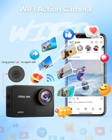 4K 60FPS Action Camara - Waterproof Camera with 64G SD Card 48MP HD WIFI Camera with EIS 40M Underwater Camera Wide Angle Sports Camera with 2*1350 mAh Batteries Helmet Mount Accessories Kits