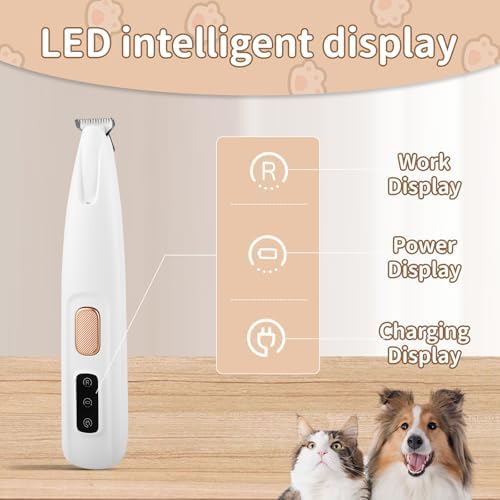 Upgraded Dog Paw Trimmer - Rechargeable Pet Shaver with LED Light, Low Noise Clippers for Eyes, Ears, Face & Rump
