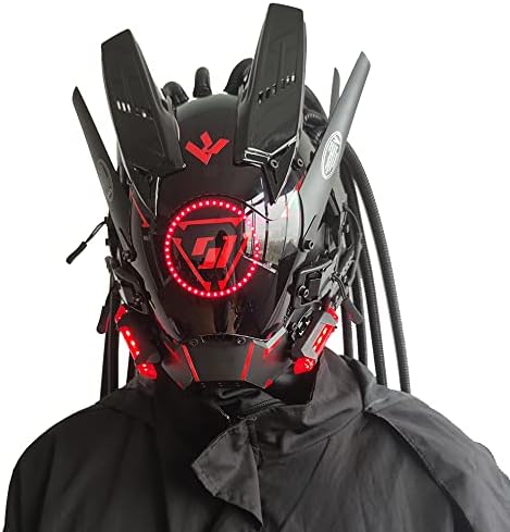 KYEDAY Punk Mask Cosplay for Men, Round Light with Braids Mask Cosplay Halloween Fit Party Music Festival Accessories