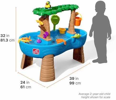Step2 Tropical Rainforest Water Table, Kids Water and Sand Activity Sensory Playset, Summer Outdoor Toys, 13 Piece Water Toy Accessories, For Toddlers 1.5+ Years Old, Blue & Brown