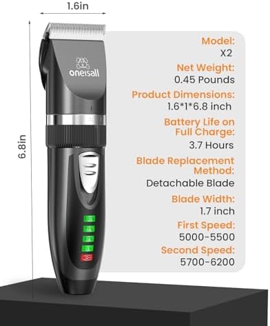 oneisall Cat Clippers for Matted Hair, Quiet Cat Shaver for Long Hair, Cordless Cat Hair Trimmer for Grooming, 2 Speed Pet Shaver Cat Grooming Kit for Cats Small Dogs Animals (Black)