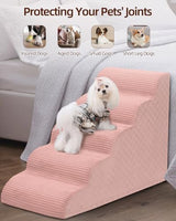 Dog Curved Stairs for High Beds 22" H, 5-Step Pet Stairs for Small Dogs with High Density Foam, Dog Slope Stairs with Durable Non-Slip Bottom Pink