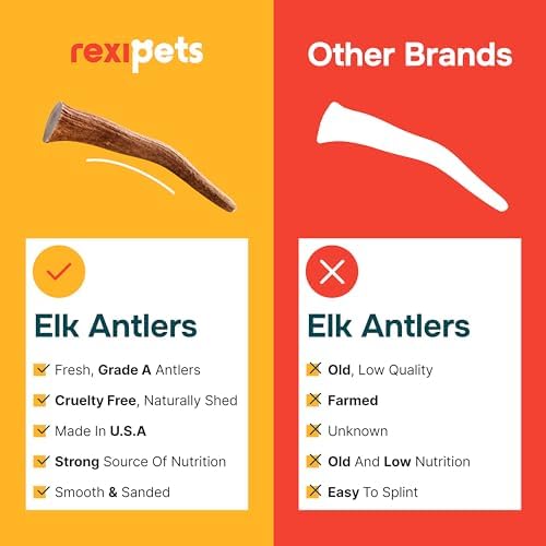 100% Natural - Elk Antlers for Dogs - Naturally Shed in USA - Long Lasting Chews for Aggressive Chewers - Natural, Real Dog Antler Treats & Toys - Dog Chews - No Odor & No Mess - Large