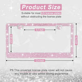 Amiss Bling License Plate Frame for Women, 2Pack Rhinestone Handcrafted Crystal Premium Stainless Steel, Stainless Steel Car Accessories with Diamond Sparkle Glitter Caps (Pink)