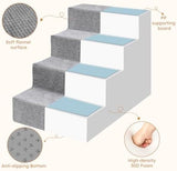 Heeyoo Dog Stairs for Small Dogs, 4-Step Dog Steps for High Bed and Couch, High-Density Foam Pet Steps with Supporting Board, Non-Slip Removable Washable Cover, Grey, 18" High