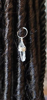 1 Quartz Crystal Loc Jewelry, Dreadlock Hair Beads, Stone Hair Rings, Natural Gemstones Adornment for Women Braids Hair Decoration Accessories (Silver Hair Ring)