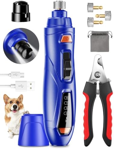 Dog Nail Grinder Super Quiet Dog Nail Trimmers 3 Grinding Wheels 3 Speed Rechargeable Pet Nail Grinder LED Display Dog Nail Clippers Kit for Large Medium Small Dogs Cats Dog Nail File Toenail Clippers