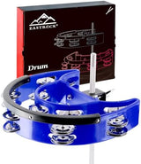 EASTROCK Drum Set Tambourine with Mounting Eye Bolt,Tambourine for Drum Set,Hi Hat Tambourine Double Rows of Jingles (Blue)