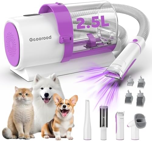 Dog Hair Vacuum & Grooming Kit 2.5L Large Capacity, Pet Grooming Vacuum with Clipper, Ideal for Shedding Dogs & Cats at Home Cleaning Tools - Purple/Pink