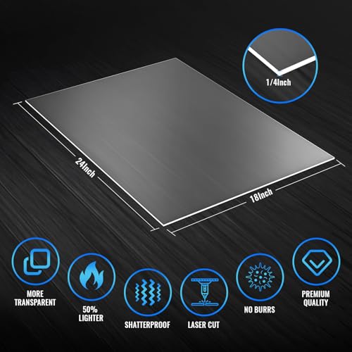 Plexiglass Sheets 1/4" (6mm) Thick - 2 Pack of 18x24 Clear Cast Acrylic Sheets for Laser Cutting, Signs, Glass Replacement, DIY and Crafts Project