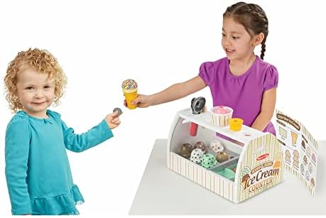 Melissa & Doug Wooden Scoop and Serve Ice Cream Counter With Play Food and Accessories (28 Pcs) Pretend Food, Ice Cream Toys, For Kids Ages 3+