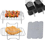 Dual Zone Air Fryer Accessories, 2pcs Air Fryer Rack with 2pcs Reusable Silicone Air Fryer Liners Compatible with Ninja Foodi Air Fryer DZ201, DZ401,4pcs Double Basket Air Fryer Accessories