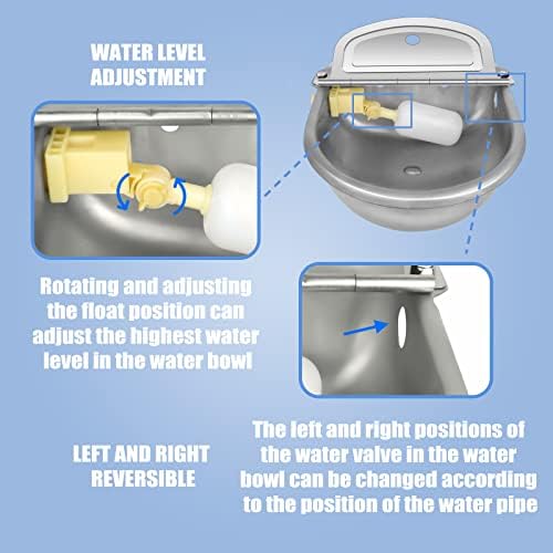 Automatic Animal Drinking Water Bowl with Float Valve, 304 Stainless Steel Kit Includes Bowl, Pipe, 2 Valves, Quick Connector Adapter and Countersunk Bolts. (Auto-Filling)