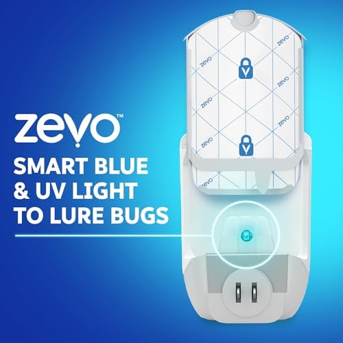 Zevo MAX Bug Catcher & Fly Trap for Indoors - Flying Insect Trap for Gnats, House & Fruit Flies - Use in Any Room - No-Mess Disposal (2 Plug in Bases & 3 Cartridges)