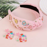Valentine’s Day Headbands for Women, Valentines Pink Knotted Heart Headband Heart Earrings Crystal Jeweled Wide Top Knot Headband Valentine’s Day Hair Accessories Gifts
