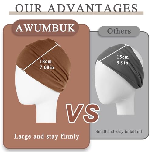 Wide Headbands for Women Knotted No Slip Head Bands Soft Turban Headband Hair Accessories Boho African Solid Color Head Wraps for Women Yoga Workout Pack of 6（Brown）