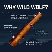Load image into Gallery viewer, Wild Wolf 12-inch Angus Bully Sticks (8oz./~5 Sticks) Healthy, All-Natural, Long-Lasting Dog Chew Bones - Low Odor - Mixed Thickness - Lab-Tested, Hand-Inspected and Packed with Love in The USA
