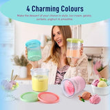 Ninja Star Creami Pints and Lids - 4 pack of 24 oz with accessories - Creami Deluxe Pints Compatible with NC500 Series Ice Cream Maker | Assorted Colors, BPA-Free