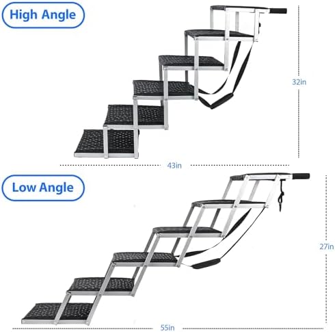 Niubya Portable Folding Dog Stairs for Cars, SUVs, Trucks - Lightweight Pet Ramp for Large Dogs with Non-Slip Surface - Reinforced Steps Support Up to 200 lb - 6 Steps