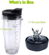 Replacement blender Blade and 24oz Cup Accessories with Lid, Only Compatible with Nutri Ninja SS150,SS151,SS300, SS350,SS351, CO351B, SS100, SS101, CO101B,SS400,SS401