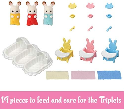 Calico Critters Triplets Care Set - Dollhouse Playset with 3 Hopscotch Rabbit Figures & Accessories Included
