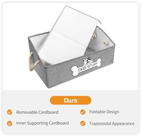 Dog Toy Box, Large Dog Toys Storage with Handle, Fabric Trapezoid Dog Toy Bin, Collapsible Basket Chest Organizer, Perfect for Pet Toys, Blankets, Dog Toys and Accessories,Light Grey