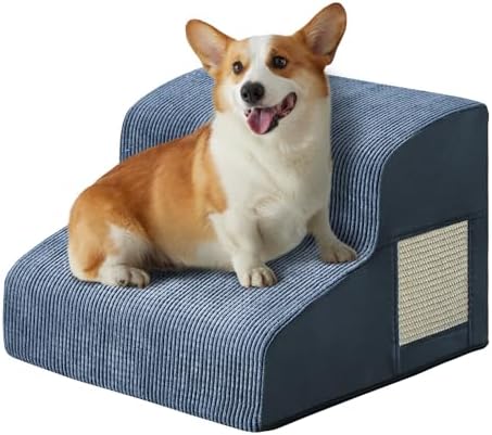 Dog Steps for Bed, Dog Stairs for Small Dogs, 2-Step Dog Ramp for Bed, Couch, Sofa, and Chairs, Non-Slip Bottom Design, Cat Scratching, High Density Foam Portable Pet Step, Indoor, Navy