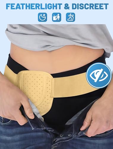 Hernia Belts for Men Inguinal, Hernia Belt for Women, Inguinal Hernia Support for Left or Right Side, Comfortable Adjustable Waist Strap with Removable Compression Pads, Beige